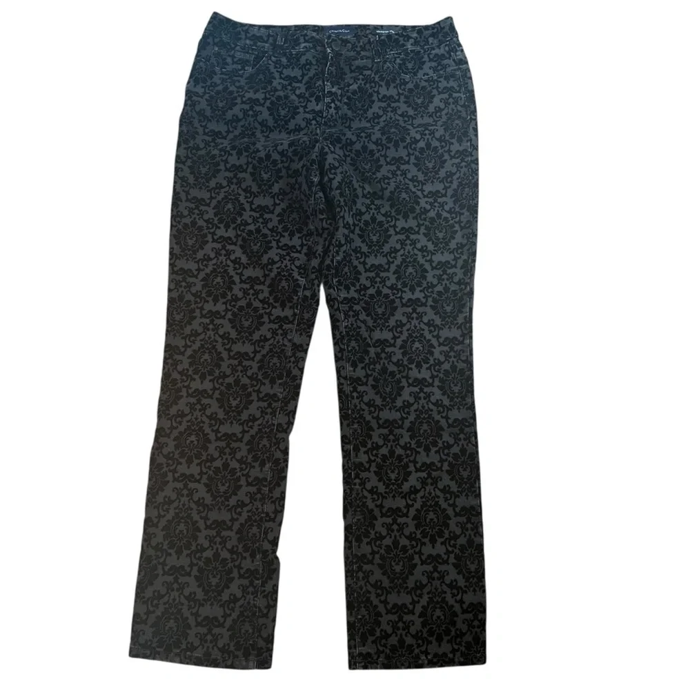 Charter Club Straight Leg Lexington Pants Black Velvet Damask Pattern Size 12